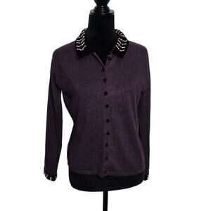Vintage Goodclothes Petite PL Purple Velvet Beaded Collar Cardigan Sweater